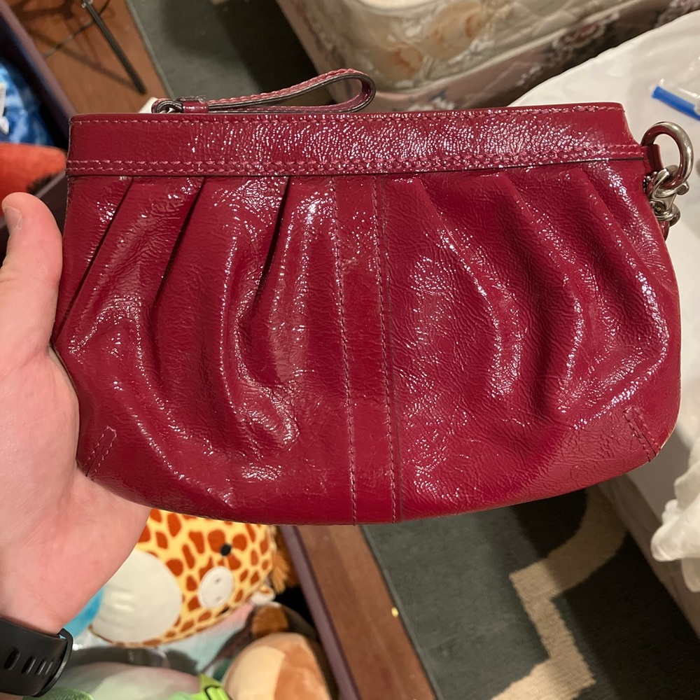 Coach Patent Leather Wristlet Cranberry